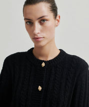 SECOND FEMALE Schwarzer Cardigan mit Rippstruktur