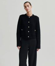 SECOND FEMALE Schwarzer Cardigan mit Rippstruktur