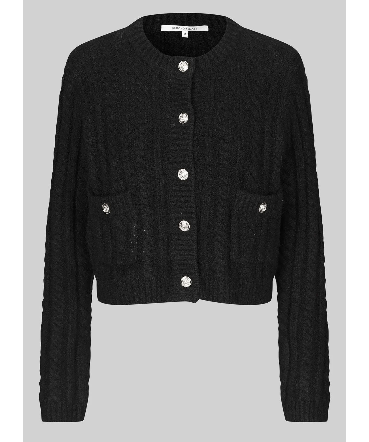 SECOND FEMALE Schwarzer Cardigan mit Rippstruktur