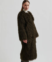 Dunkelbrauner Teddymantel mit Bindegürtel