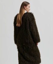 Dunkelbrauner Teddymantel mit Bindegürtel