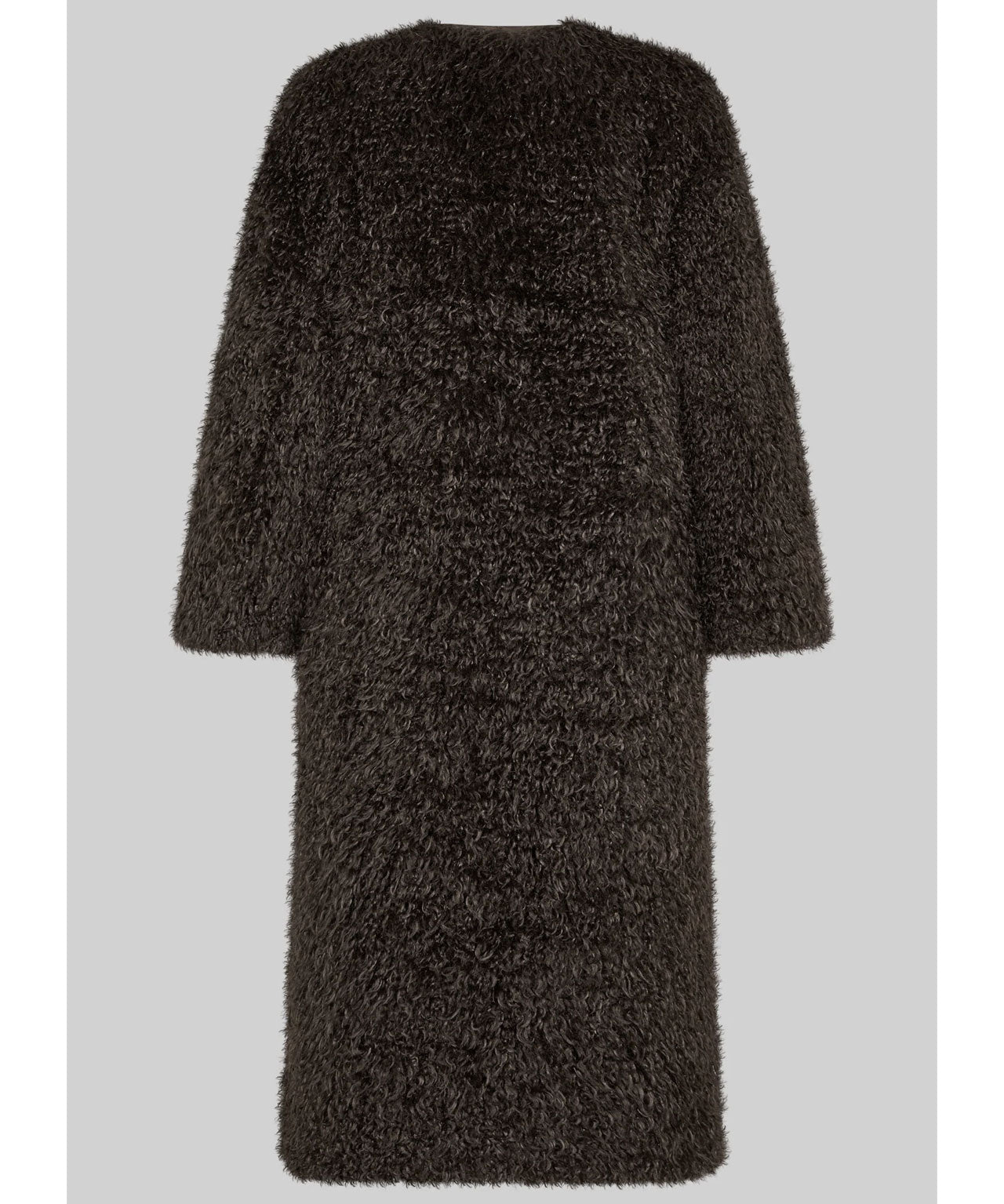 Dunkelbrauner Teddymantel mit Bindegürtel