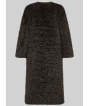 Dunkelbrauner Teddymantel mit Bindegürtel