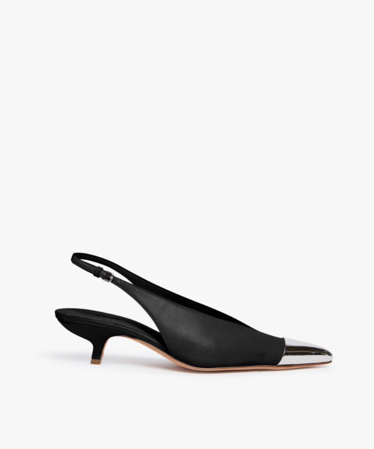 SPORTMAX Schwarze Kittenheels mit silberner Spitze