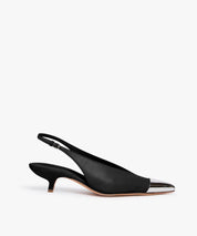 SPORTMAX Schwarze Kittenheels mit silberner Spitze