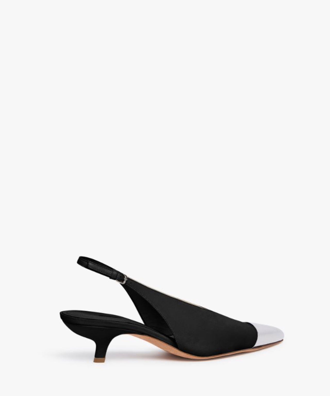 SPORTMAX Schwarze Kittenheels mit silberner Spitze