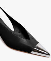 SPORTMAX Schwarze Kittenheels mit silberner Spitze