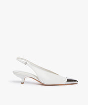 SPORTMAX Weiße Kittenheels mit silberner Spitze