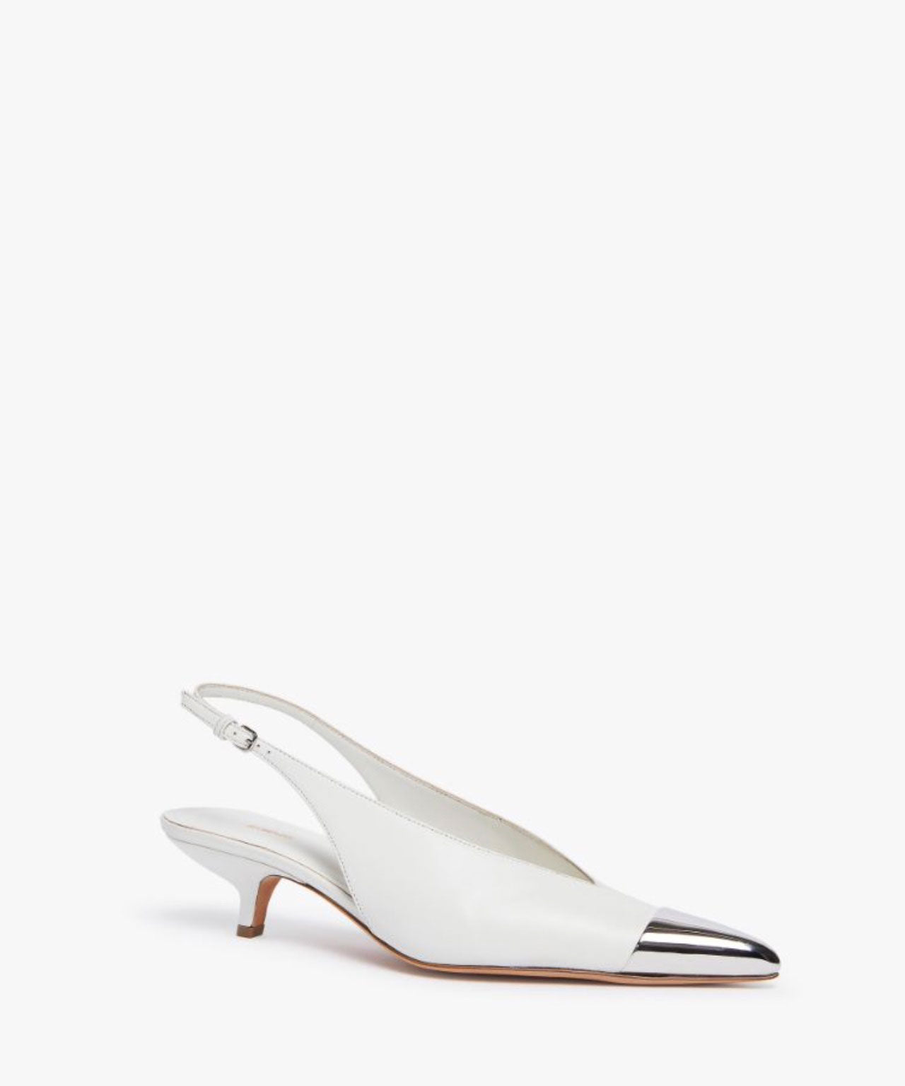 SPORTMAX Weiße Kittenheels mit silberner Spitze