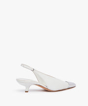 SPORTMAX Weiße Kittenheels mit silberner Spitze