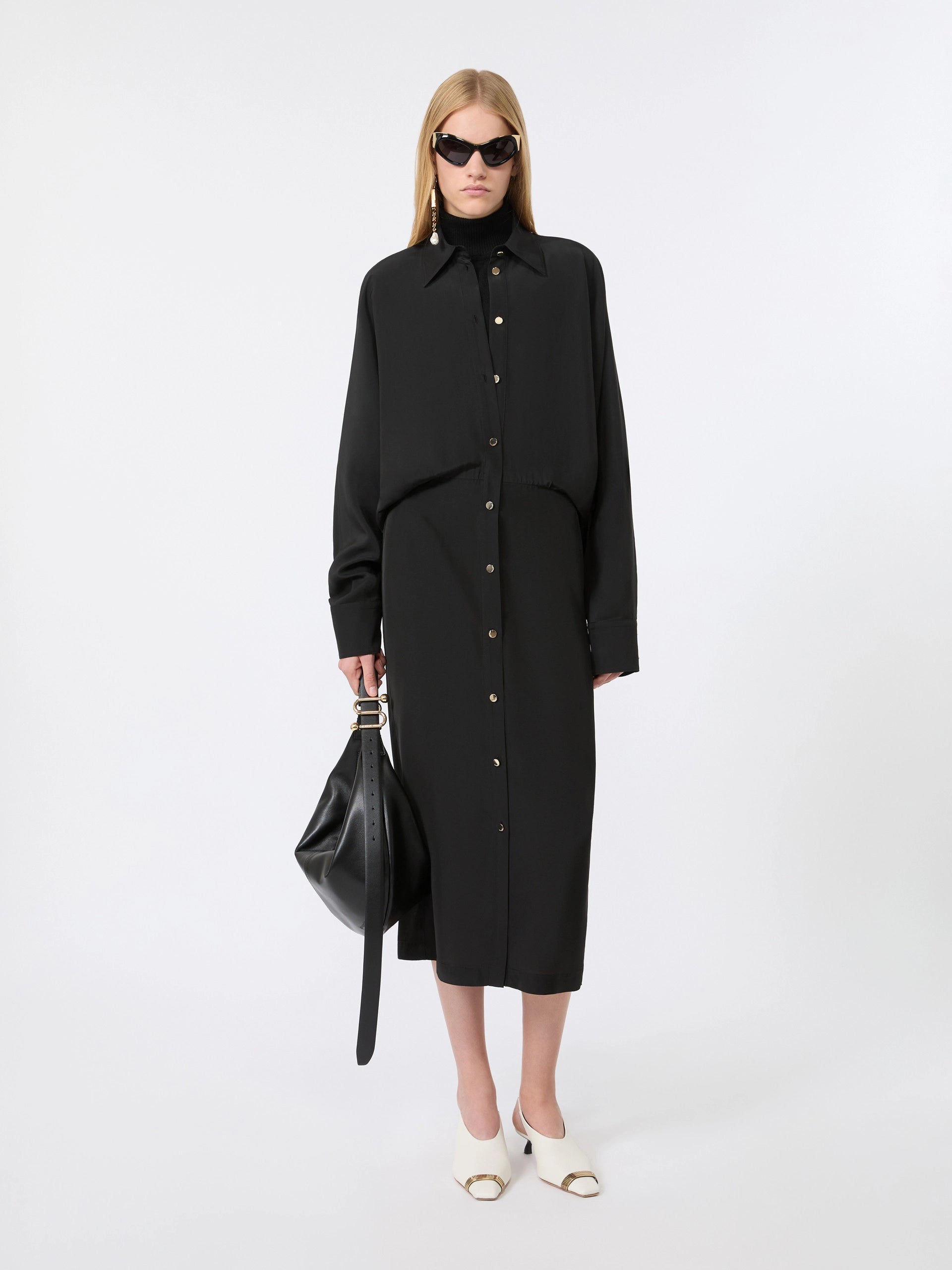 Sportmax Schwarzes Hemdblusenkleid mit Taillenbetonung – Ansicht 1