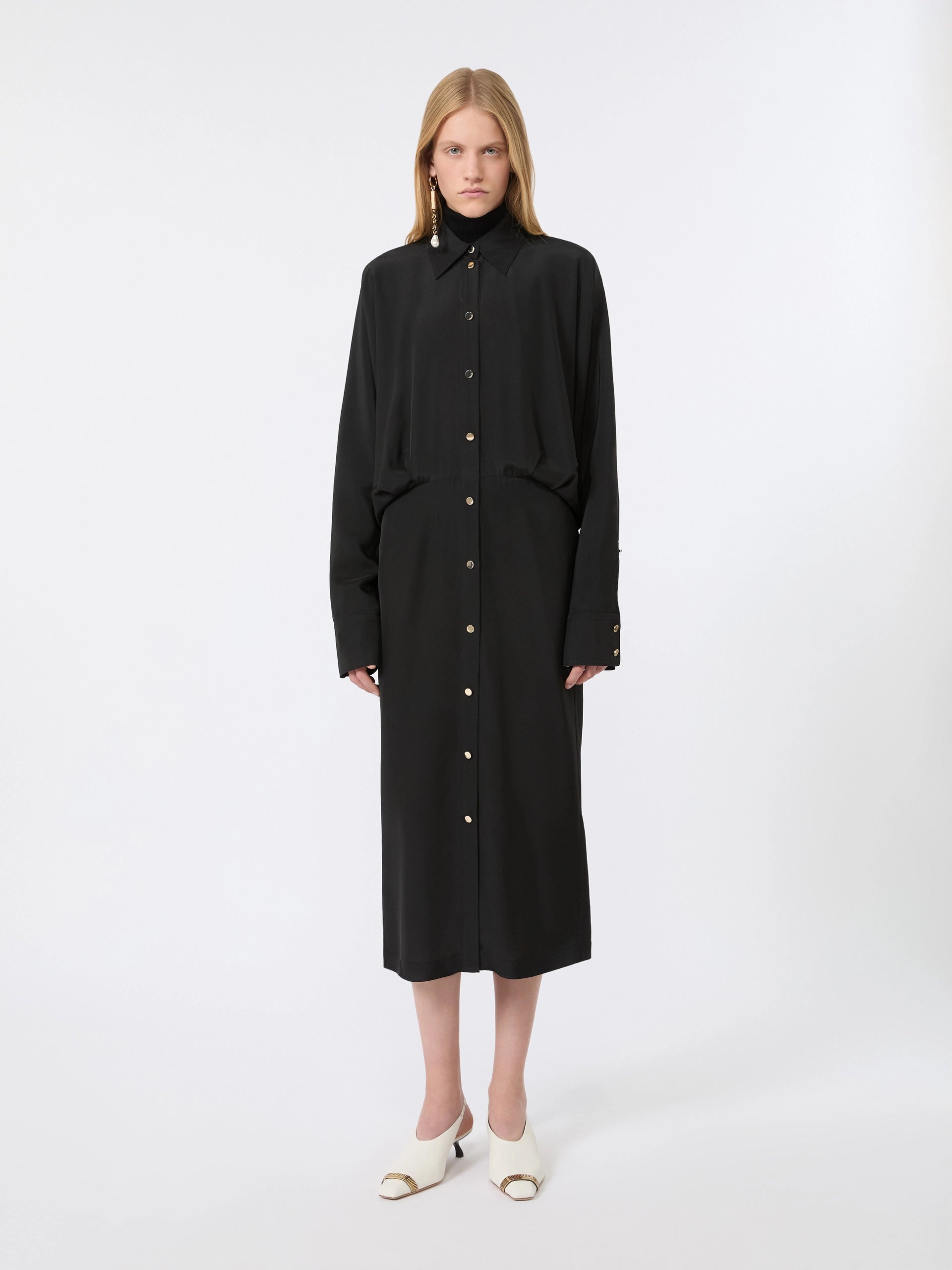 Sportmax Schwarzes Hemdblusenkleid mit Taillenbetonung – Ansicht 2
