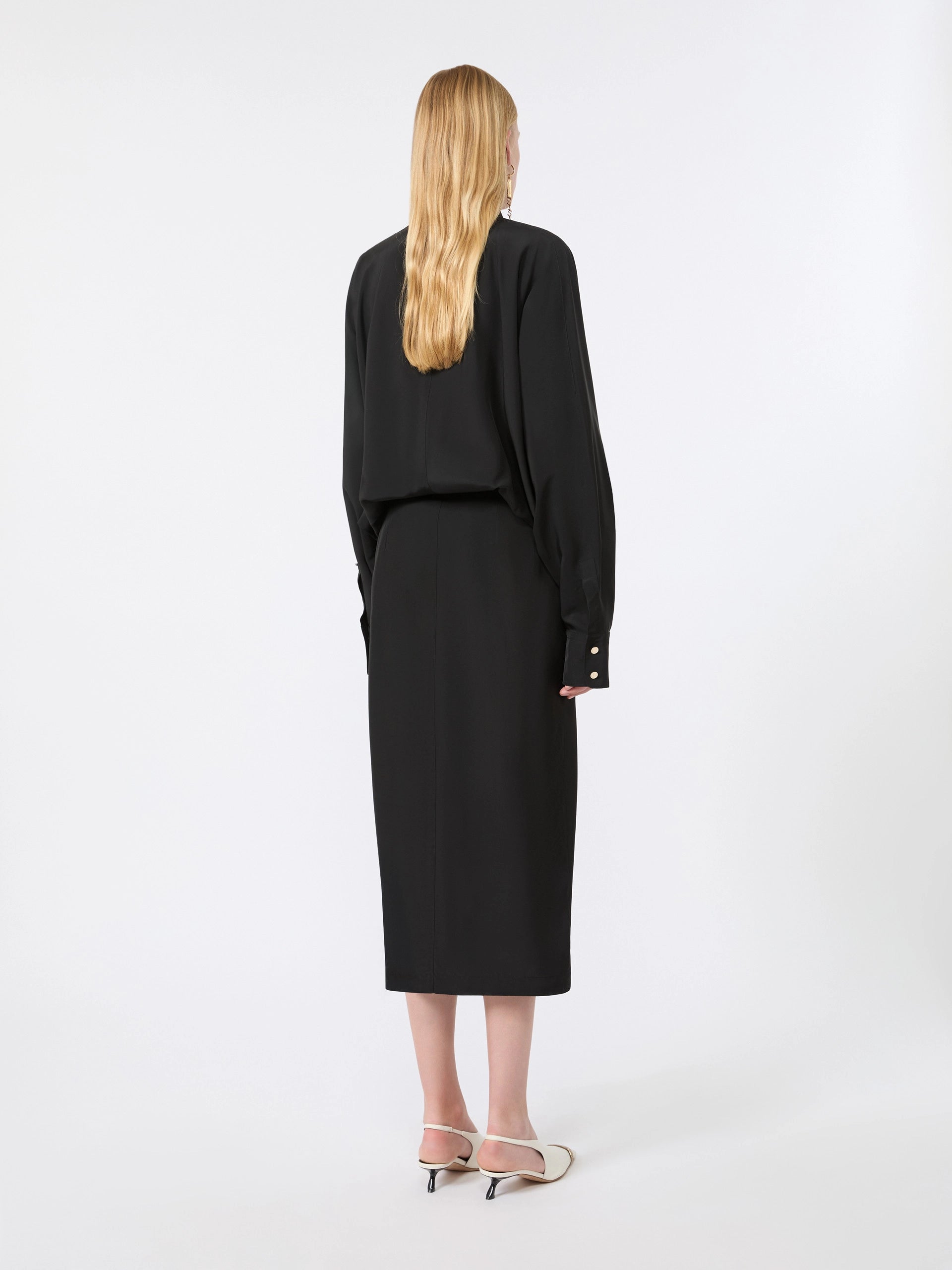 Sportmax Schwarzes Hemdblusenkleid mit Taillenbetonung – Ansicht 3