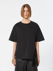 Sportmax Schwarzes T-Shirt mit asymmetrischen Fransen – Ansicht 2