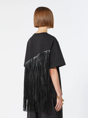 Sportmax Schwarzes T-Shirt mit asymmetrischen Fransen – Ansicht 3