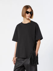 Sportmax Schwarzes T-Shirt mit asymmetrischen Fransen – Ansicht 4