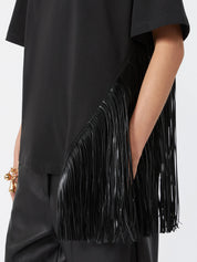 Sportmax Schwarzes T-Shirt mit asymmetrischen Fransen – Ansicht 5