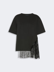 Sportmax Schwarzes T-Shirt mit asymmetrischen Fransen – Ansicht 6