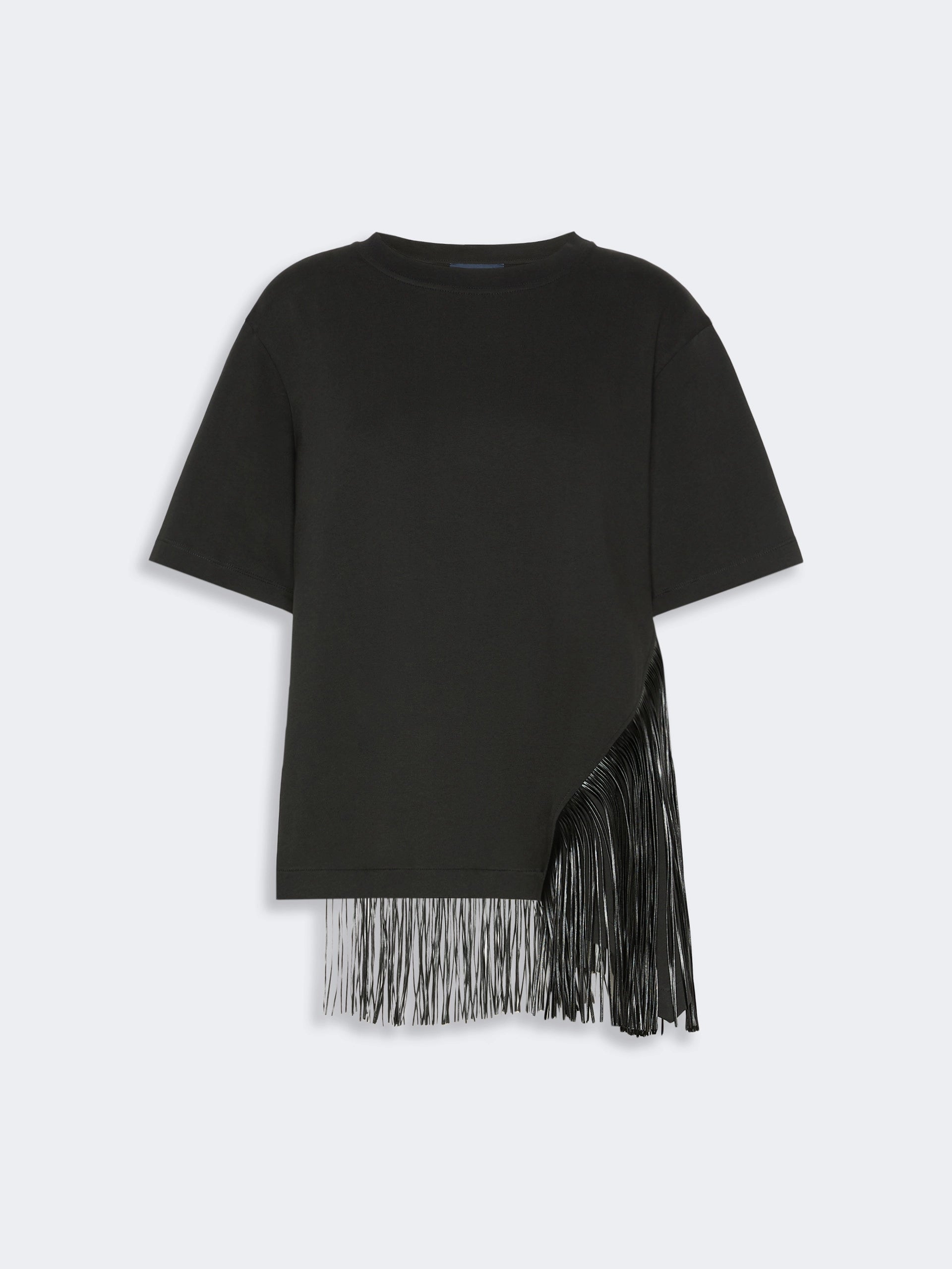 Sportmax Schwarzes T-Shirt mit asymmetrischen Fransen – Ansicht 6
