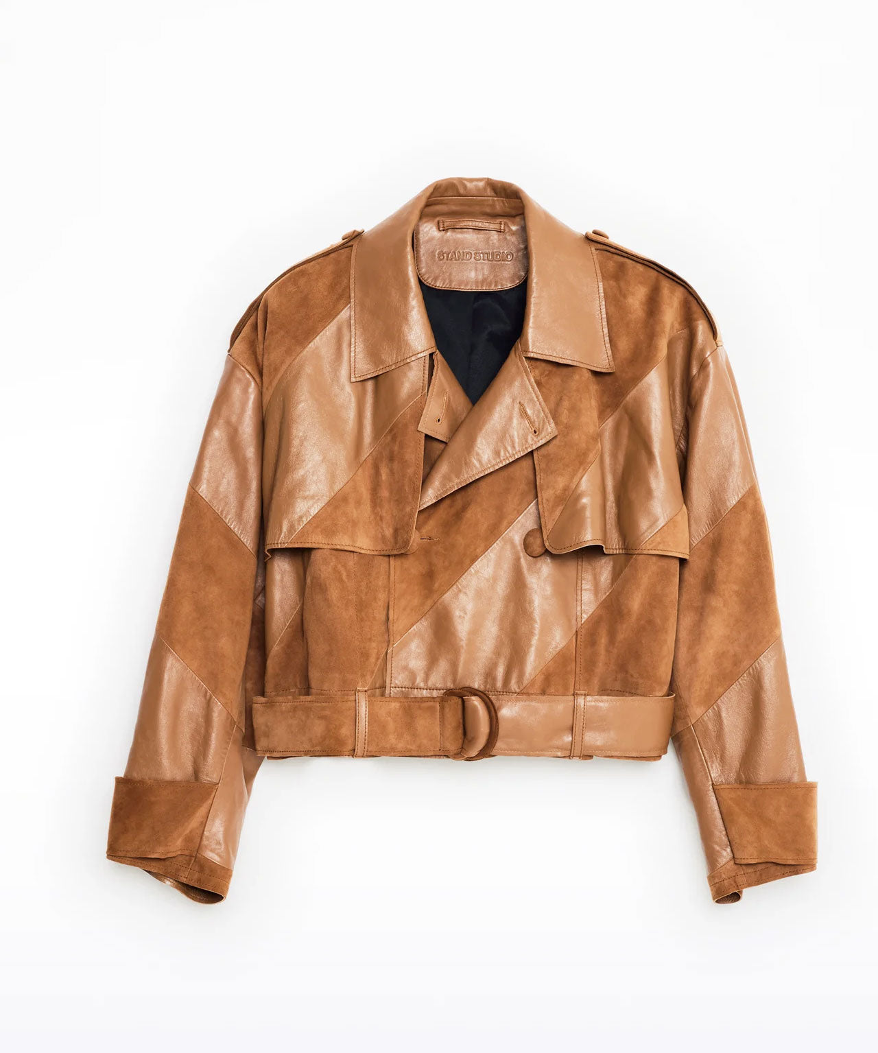 STAND STUDIO Lederjacke mit Trenchcoatdetails