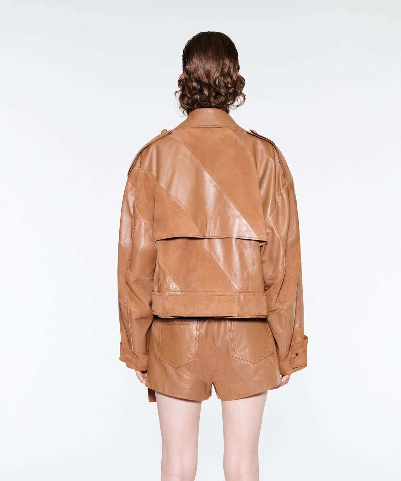 STAND STUDIO Lederjacke mit Trenchcoatdetails