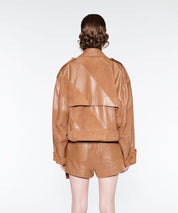 STAND STUDIO Lederjacke mit Trenchcoatdetails