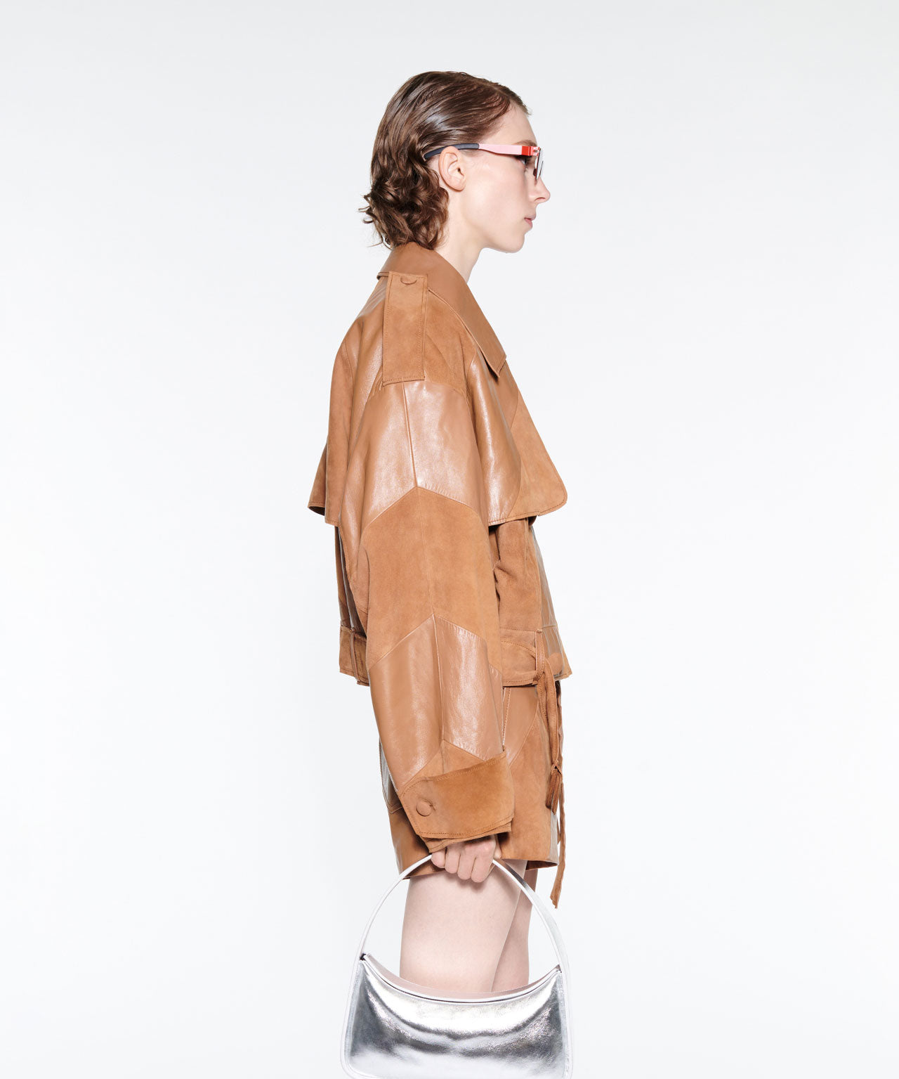 STAND STUDIO Lederjacke mit Trenchcoatdetails