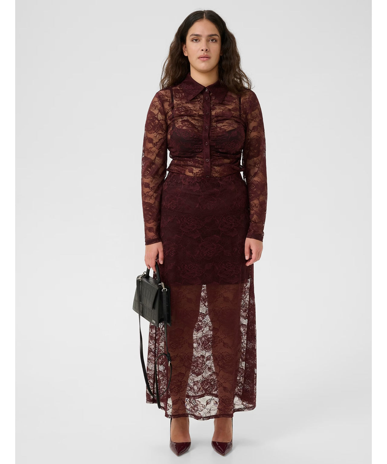 GESTUZ Bordeaux Maxi Spitzen Rock