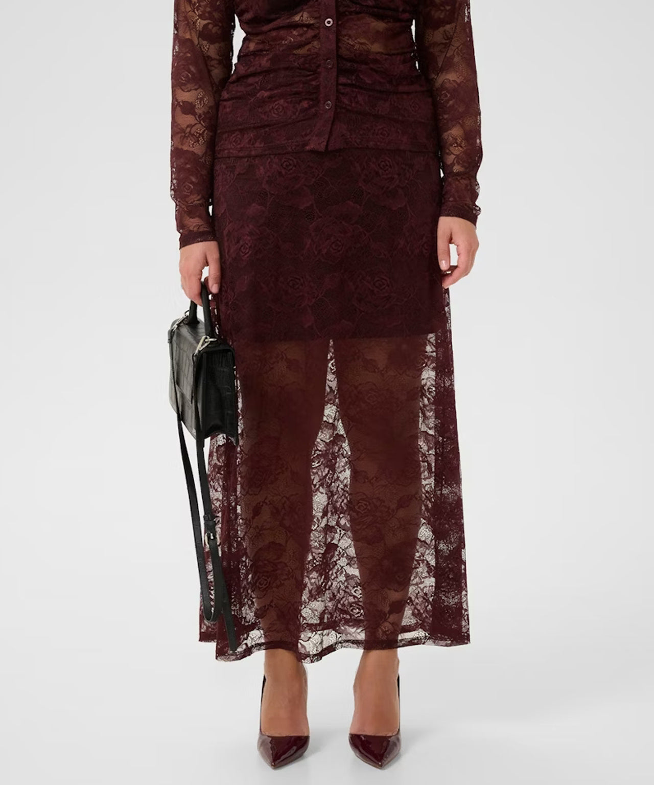 GESTUZ Bordeaux Maxi Spitzen Rock