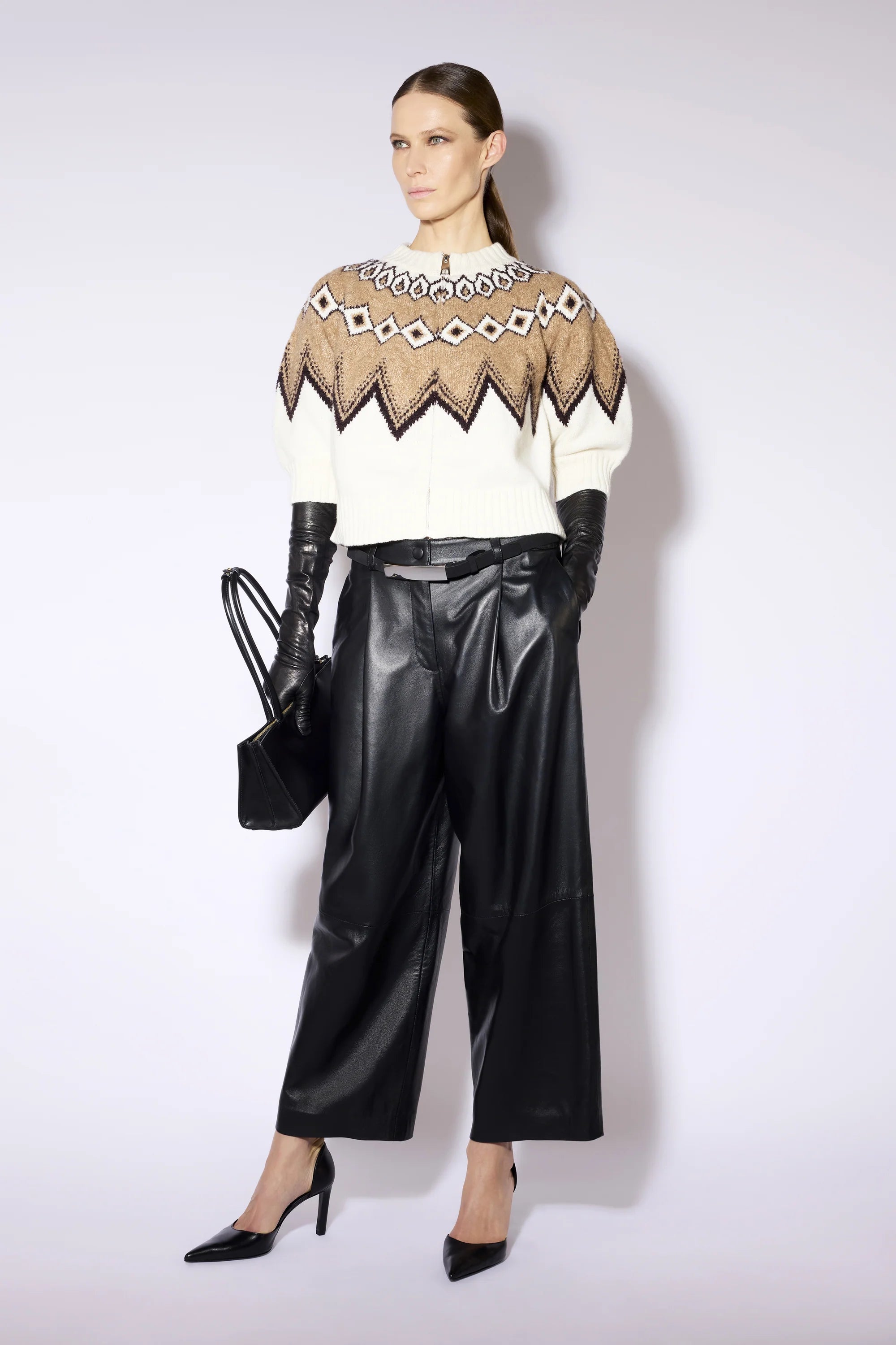 Cropped Cardigan mit Norwegerintarsie