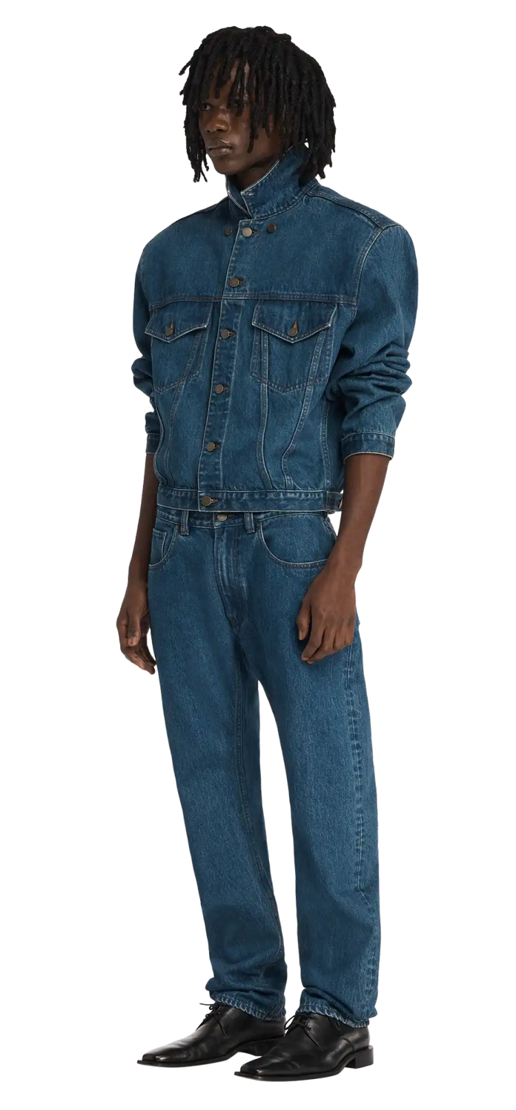 Entire Studios Mittelblaue Denimjacke mit Schulterpolster