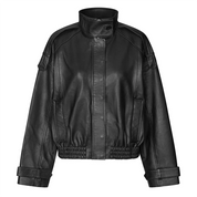 Schwarze Lederjacke mit Funnelkragen