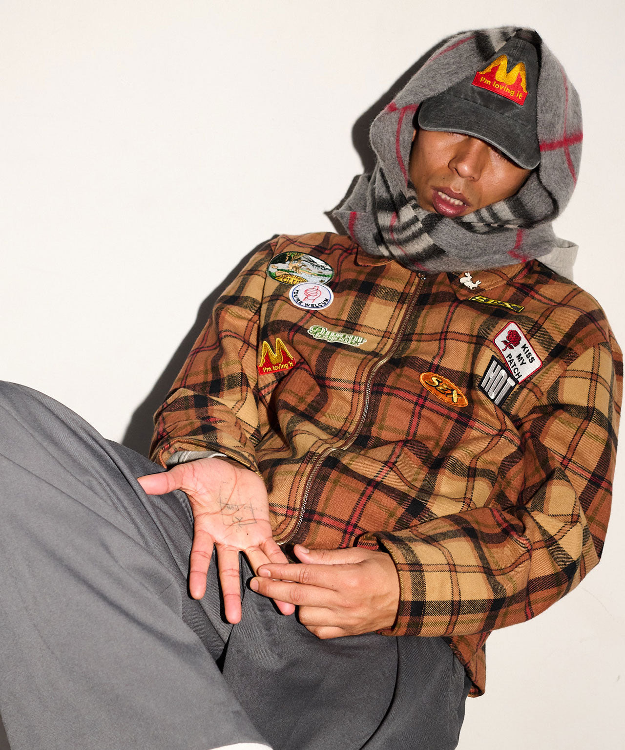 CARNE BOLLENTE Kariertes Workerjacket mit Patches