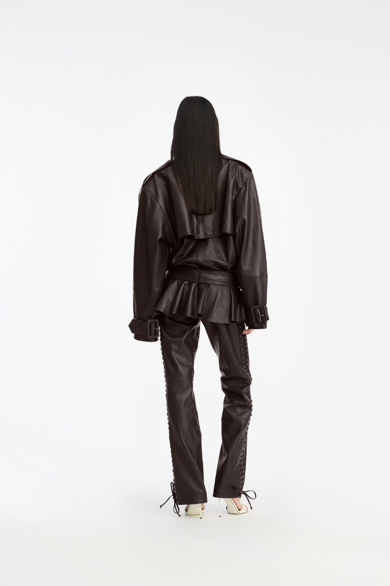 ROTATE Dunkelbraune Bikerjacke aus Leder