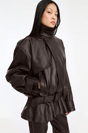 ROTATE Dunkelbraune Bikerjacke aus Leder
