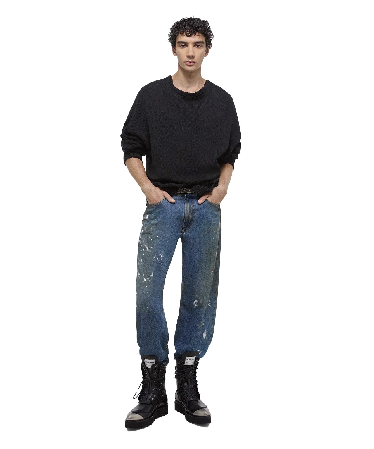 HELMUT LANG Schwarzer Pullover mit Raw Edges