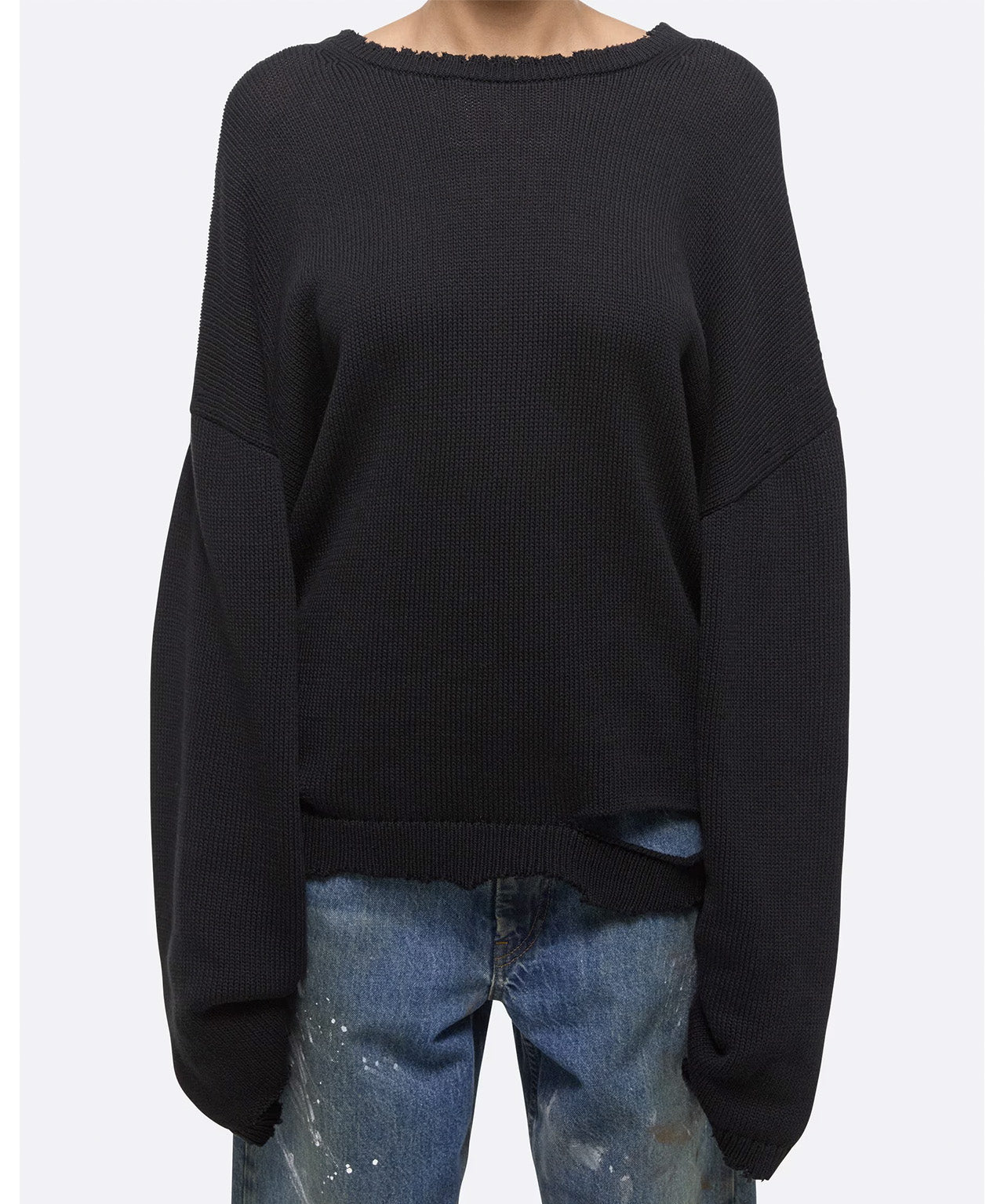 HELMUT LANG Schwarzer Pullover mit Raw Edges