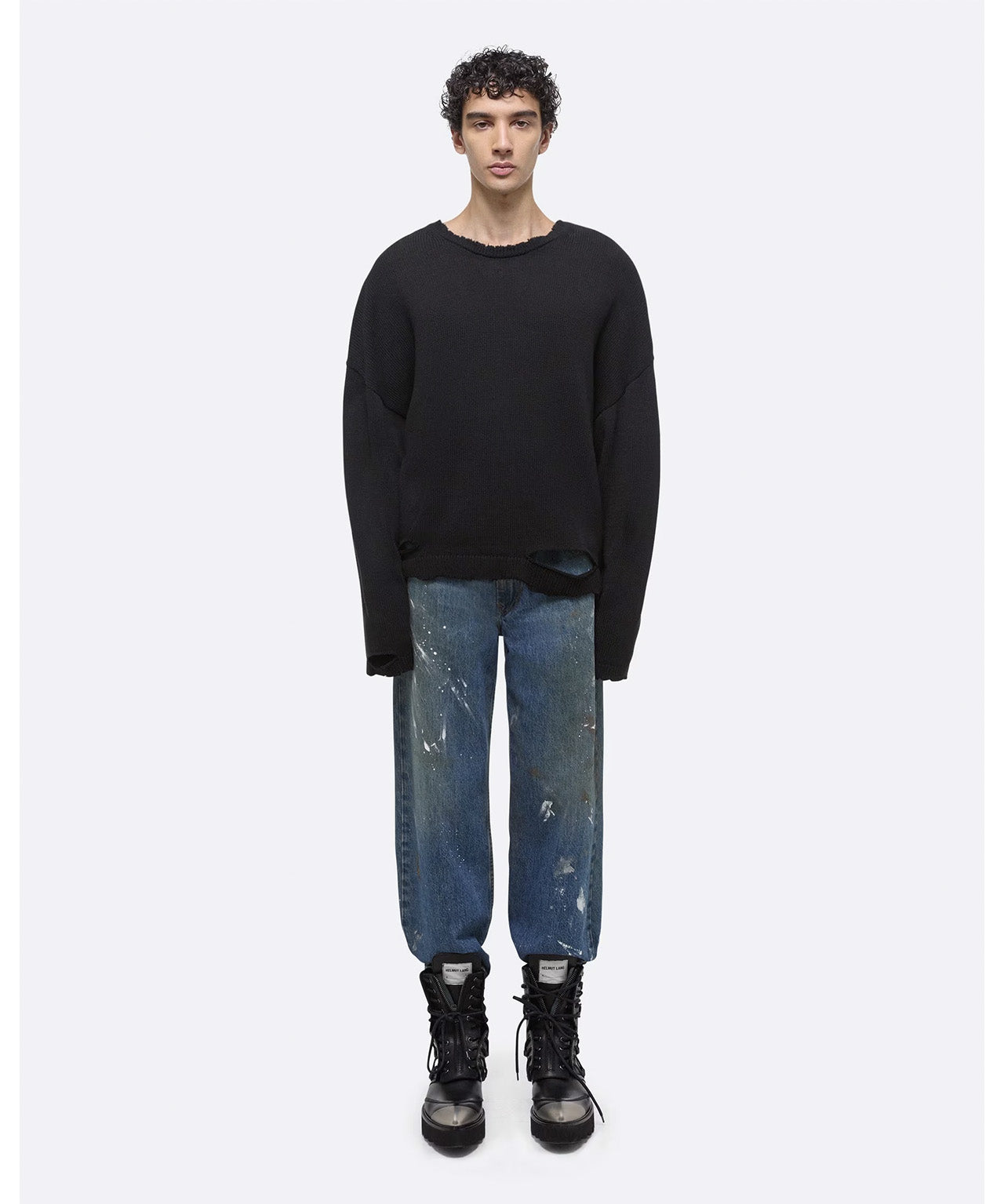 HELMUT LANG Schwarzer Pullover mit Raw Edges