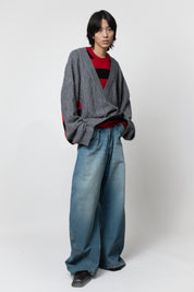 EGONLAB Layered Pullover Grau/Rot-Schwarz gestreift – Ansicht 3
