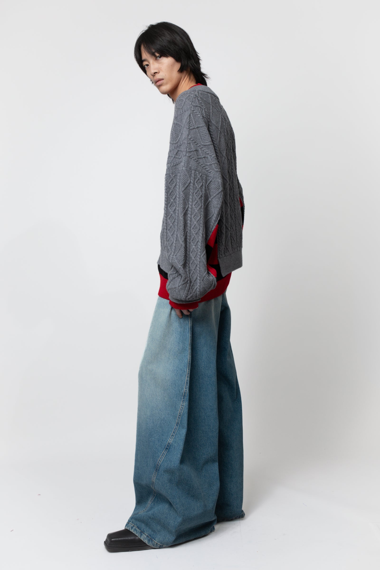 EGONLAB Layered Pullover Grau/Rot-Schwarz gestreift – Ansicht 4