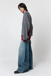 EGONLAB Layered Pullover Grau/Rot-Schwarz gestreift – Ansicht 4