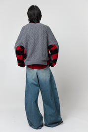 EGONLAB Layered Pullover Grau/Rot-Schwarz gestreift – Ansicht 5