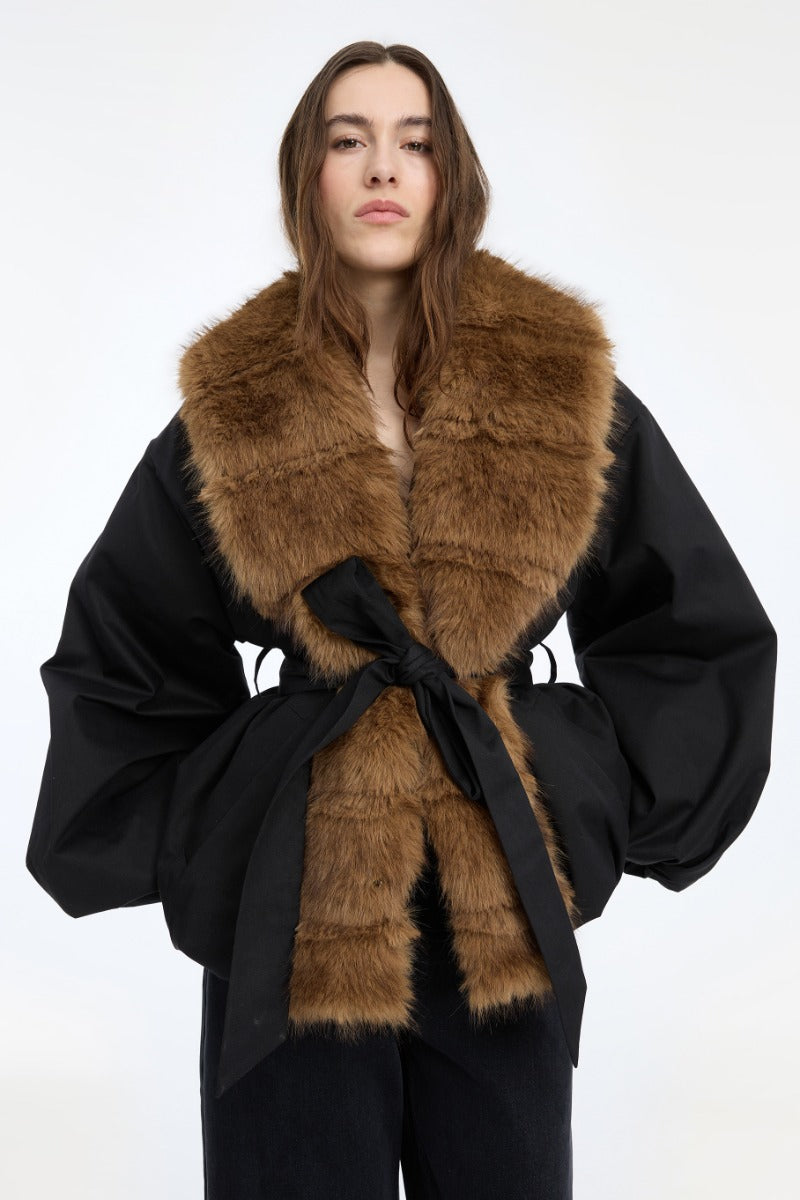 ROTATE Schwarze Fake Fur Jacke