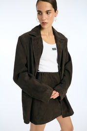 ROTATE Dunkelbrauner Wildlederblazer