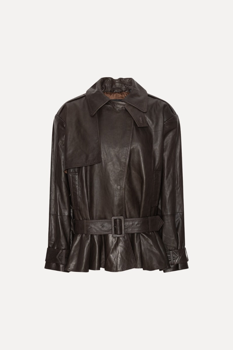 ROTATE Dunkelbraune Bikerjacke aus Leder