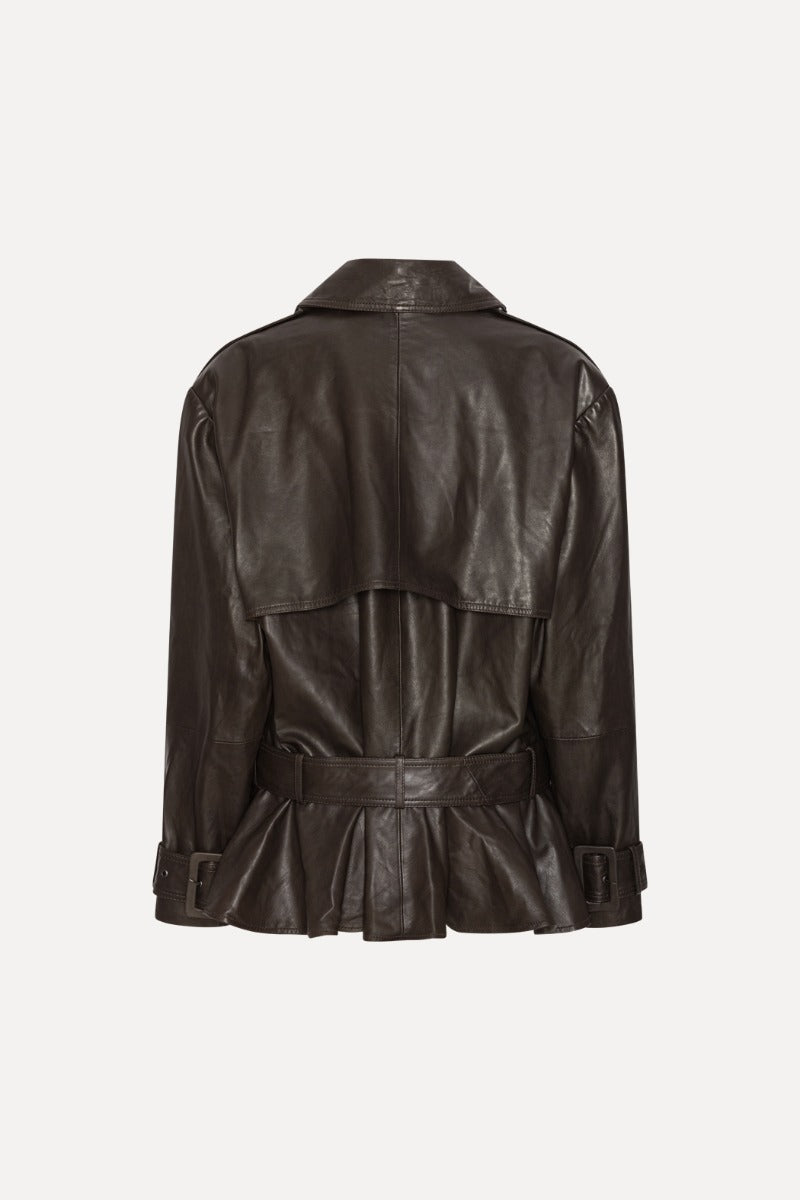 ROTATE Dunkelbraune Bikerjacke aus Leder