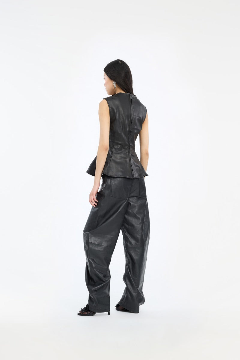 Rotate Schwarze Lederhose mit geshaptem Bein