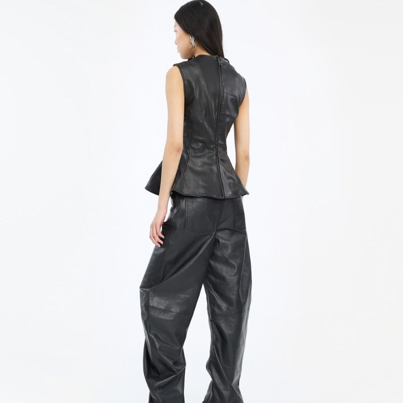 Rotate Schwarze Lederhose mit geshaptem Bein